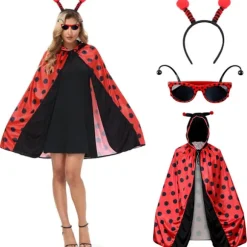 Ladybug kostume dame, ladybug kostume kappe, ladybug kappe med hætte, karneval damer kappe ladybug kappe kostume til voksne, karneval, temafest—max