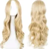 Lang blond bølget paryk til damer, 68 cm lang krøllet paryk, syntetisk udklædningsparyk til kvinder (blond)