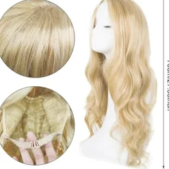 Lang blond bølget paryk til damer, 68 cm lang krøllet paryk, syntetisk udklædningsparyk til kvinder (blond)