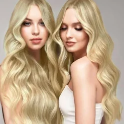 Lang blond bølget paryk til damer, 68 cm lang krøllet paryk, syntetisk udklædningsparyk til kvinder (blond)