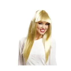 Lang blond paryk med pandehår - Kostumetilbehør - Kvinder - Gu Blont hår