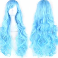 Lang krøllet Anime karakter cosplay paryk 80cm (Himmelblå)