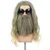 Lang Krøllet Blond Brun Herre Paryk Med Overskæg Halloween Cosplay Kostume Fest Paryk