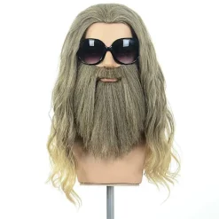 Lang Krøllet Blond Brun Herre Paryk Med Overskæg Halloween Cosplay Kostume Fest Paryk