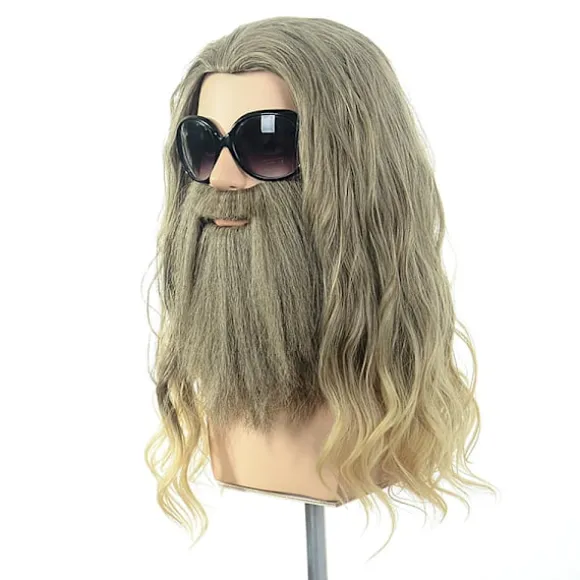 Lang krøllet blond brun herreparyk med overskæg Halloween Cosplay Kostumefest Paryk