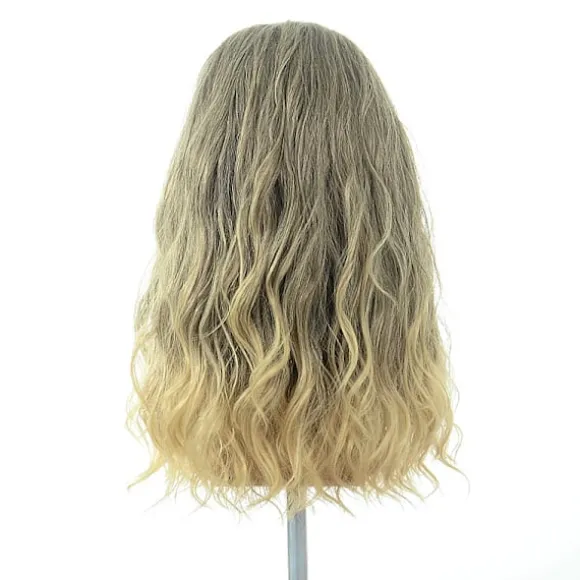 Lang krøllet blond brun herreparyk med overskæg Halloween Cosplay Kostumefest Paryk