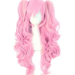 Lang krøllet clip-on hestehale cosplay paryk (Pink/Blonde)