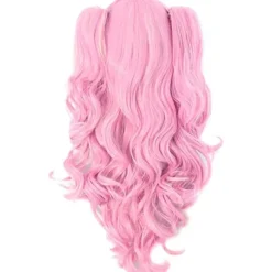 Lang krøllet clip-on hestehale cosplay paryk (Pink/Blonde)