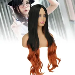 Lang, krøllet orange paryk til kvinder til cosplay-fester