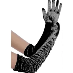 Lang Opera Party 20'er Satinhandsker Strækbar Voksenstørrelse Albuelængde Bølgeplisseret 52 cm sort Wave pleated 20.5in black