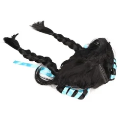 Lang sort paryk fletning nem justering fast slid slid tegneserie kostume parykker til cosplay fest