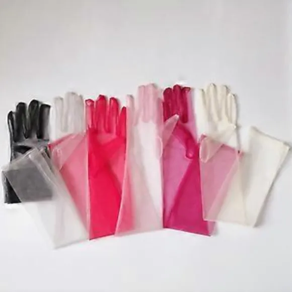 Lange elegante tylhandsker 55 cm ultratynde handsker kjolehandsker bryllups albuehandsker til teselskaber Halloween kostume Champagne Champagne