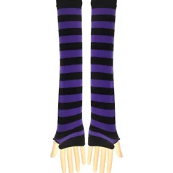 Lange Strikkede Handsker Knæhøje Stribede Strømper Leggings Udklædningstilbehør 2-pak, Sort og Lilla, One Size Lilla purple