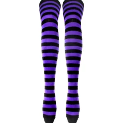 Lange Strikkede Vanter Knæhøje Stribede Strømper Leggings Udklædningstilbehør 2 Par Sæt, Sort og Lilla, One Size rosa-FY pink