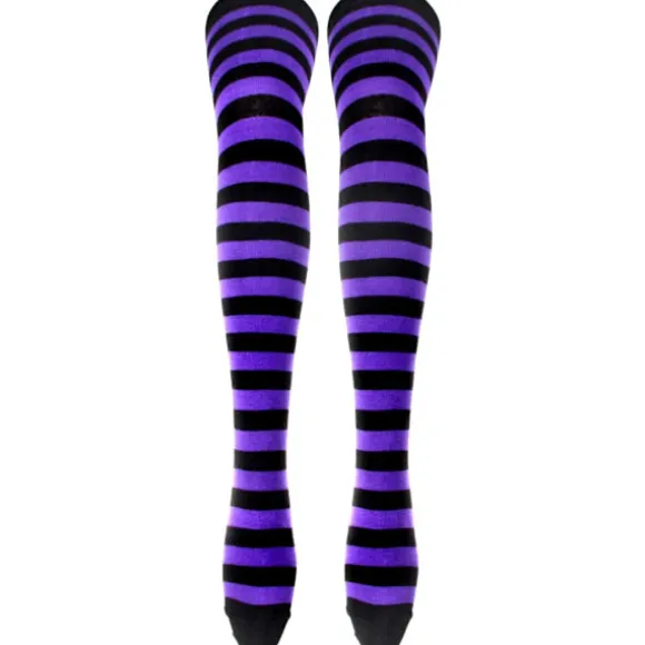 Lange Strikkede Vanter Knæhøje Stribede Strømper Leggings Udklædningstilbehør 2 Par Sæt, Sort og Lilla, One Size rosa-FY pink