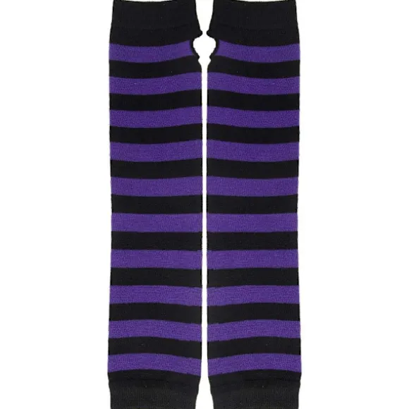 Lange Strikkede Vanter Knæhøje Stribede Strømper Leggings Udklædningstilbehør 2 Par Sæt, Sort og Lilla, One Size rosa-FY pink