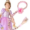 Langhåret prinsessehårstykke Lang 29" Cosplay flettede parykker til piger Prinsessekjole tilbehør Rapunzel pandebånd-FY-