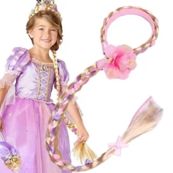 Langhåret prinsessehårstykke Lang 29" Cosplay flettede parykker til piger Prinsessekjole tilbehør Rapunzel pandebånd-FY-