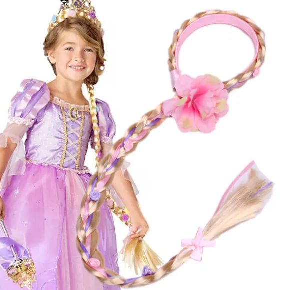 Langt Hår Prinsesse Hårstykke Lang 29" Cosplay Flettet Paryk til Piger Prinsesse Klæd-Ud Tilbehør (Rapunzel Pandebånd)