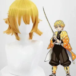[LCS] Halloweenfest Demon Slayer Agatsuma Zenitsu Cosplay Festkostume Outfit Anime Sæt Kun gaver Paryk, Kun CJY Paryk Only Wig S