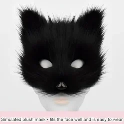 [LCS] Plysmaske med rævehale og øresæt, kattehale rævekostume cosplay kostume med katteører og potehandsker halloween cosplay sort og hv black and white | Fyndiq