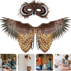 [LCS]1 sæt uglevinger maske dyr ugle kostume sæt sceneoptræden rekvisit børnelegetøj Owl pattern 98X38X1CM
