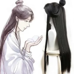 [LCS] Xie Lian Cosplay Paryk Heaven Fors Blessing Cosplay Tian Guan Ci Fu Cosplay Sort Varmebestandig Syntetisk Hår Parykker + Parykhætte One Size
