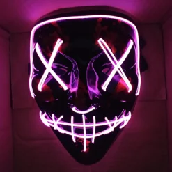 LED Glow Maske EL Wire Lys Op The Purge Film Kostume Pink