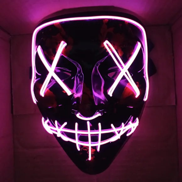 LED Glow Maske EL Wire Lys Op The Purge Film Kostume Pink