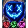LED Halloween Maske med Horror-tema, Selvlysende Maske til Rollespil, LED Karnevalsmaske Kostume med 3 Lystilstande (Blå)