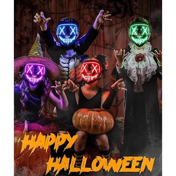 LED Halloween Maske med Horror-tema, Selvlysende Maske til Rollespil, LED Karnevalsmaske Kostume med 3 Lystilstande (Blå)
