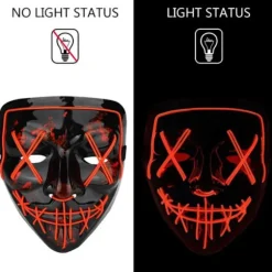 LED Halloween-maske, PVC og EL-koldt lys, Purge Horror, 3 lystilstande, til maskerade og fest