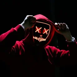 LED Halloween-maske, PVC og EL-koldt lys, Purge Horror, 3 lystilstande, til maskerade og fest