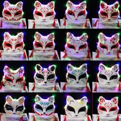 LED Halv-Ansigt Kat Rævemaske | Japansk Kitsune Lysende Fest Cosplay Maske* Color model 2