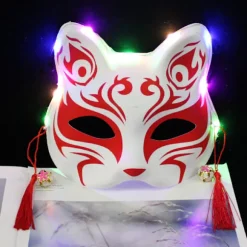 LED Halv-Ansigt Kat Rævemaske | Japansk Kitsune Lysende Fest Cosplay Maske* Color model 2