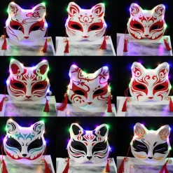 LED Halv-Ansigt Kat Rævemaske | Japansk Kitsune Lysende Fest Cosplay Maske* Color model 2