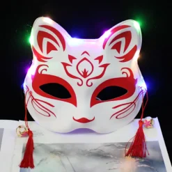 LED Halv-Ansigt Kat Rævemaske | Japansk Kitsune Lysende Fest Cosplay Maske* Color model 2