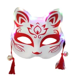 LED Halv-Ansigt Kat Rævemaske | Japansk Kitsune Lysende Fest Cosplay Maske* Color model 2