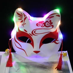 LED Halv-Ansigt Kat Rævemaske | Japansk Kitsune Lysende Fest Cosplay Maske* Color model 2