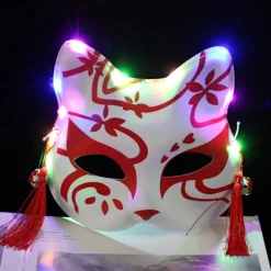 LED Halv-Ansigt Kat Rævemaske | Japansk Kitsune Lysende Fest Cosplay Maske* Color model 2