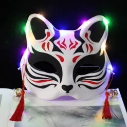 LED Halv-Ansigt Kat Rævemaske | Japansk Kitsune Lysende Fest Cosplay Maske* Color model 2