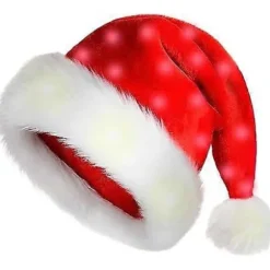LED Hat sjov hat Plys Julemandshat Lysende Sjove Hatte til Børn Voksne Indbyggede Lys Rød Julemandshat Klassisk Cosplay Hat, Hat til Voksne, Børn
