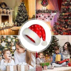 LED Hat sjov hat Plys Julemandshat Lysende Sjove Hatte til Børn Voksne Indbyggede Lys Rød Julemandshat Klassisk Cosplay Hat, Hat til Voksne, Børn