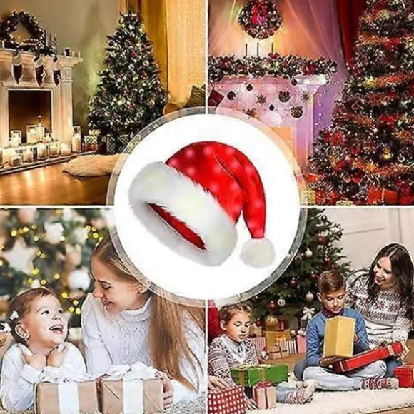 LED Hat sjov hat Plys Julemandshat Lysende Sjove Hatte til Børn Voksne Indbyggede Lys Rød Julemandshat Klassisk Cosplay Hat, Hat til Voksne, Børn