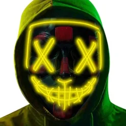 LED Horror Maske, Halloween Maske, Purge med 3X Lichteffekter, Con