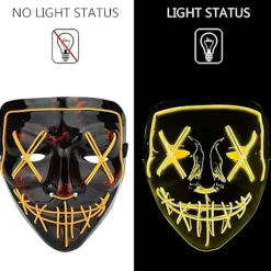 LED Horror Maske, Halloween Maske, Purge med 3X Lichteffekter, Con