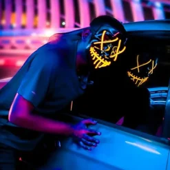 LED Horror Maske, Halloween Maske, Purge med 3X Lichteffekter, Con
