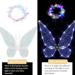 LED hårbøjle til voksne med glitter fevinger og stjerner til karneval hvid