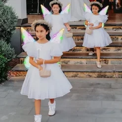 LED hårbøjle til voksne med glitter fevinger og stjerner til karneval hvid