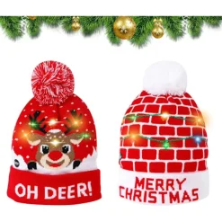 LED Julehat 2 Stykker LED Farverige Julehat Fawn Strik